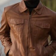 Vince Cognac Brown Biker Jacket-style3