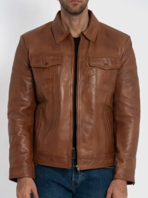 Vince Cognac Brown Leather Jacket