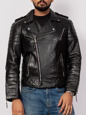 Wallace Men Black Leather Motorcycle Jacket