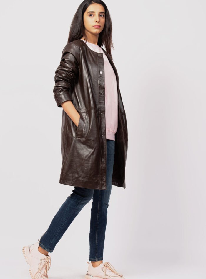 Women-Brown-Leather-Collar-Less-Coat4.jpg