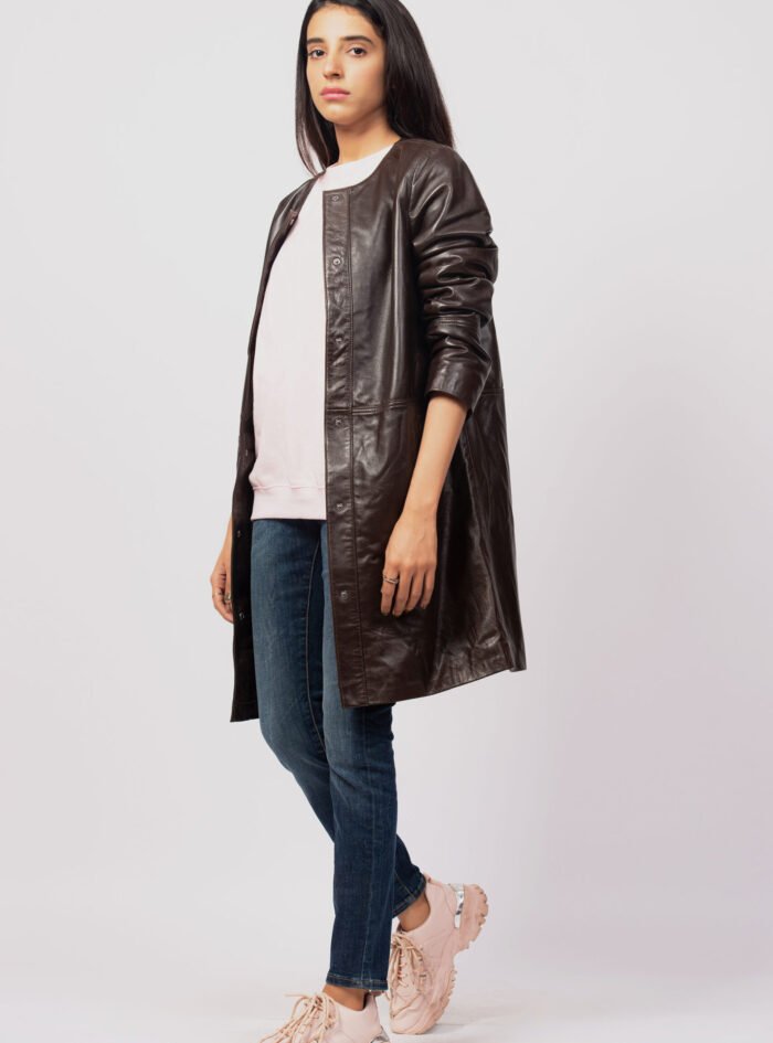 Women-Brown-Leather-Collar-Less-Coat5.jpg