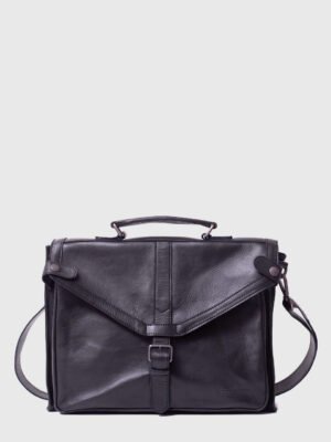 Fairbanks Black Leather Messenger Bag