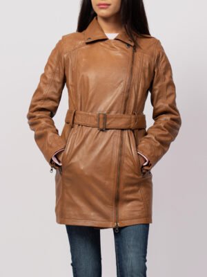Women Brown Leather Trench Coat