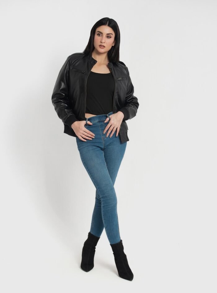 Breeze Black Leather Bomber Jacket (4) Breeze Black Leather Bomber Jacket (4)