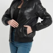 Breeze Black Leather Bomber Jacket (6)