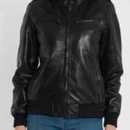 Breeze Black Leather Bomber Jacket (7)