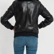 Breeze Black Leather Bomber Jacket (8)