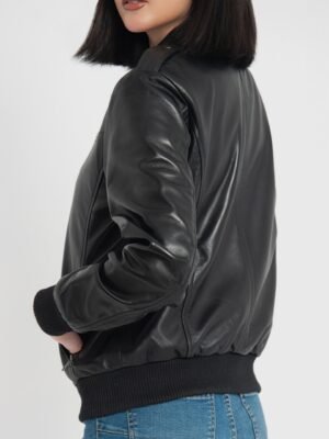 Breeze Black Leather Bomber Jacket (9)