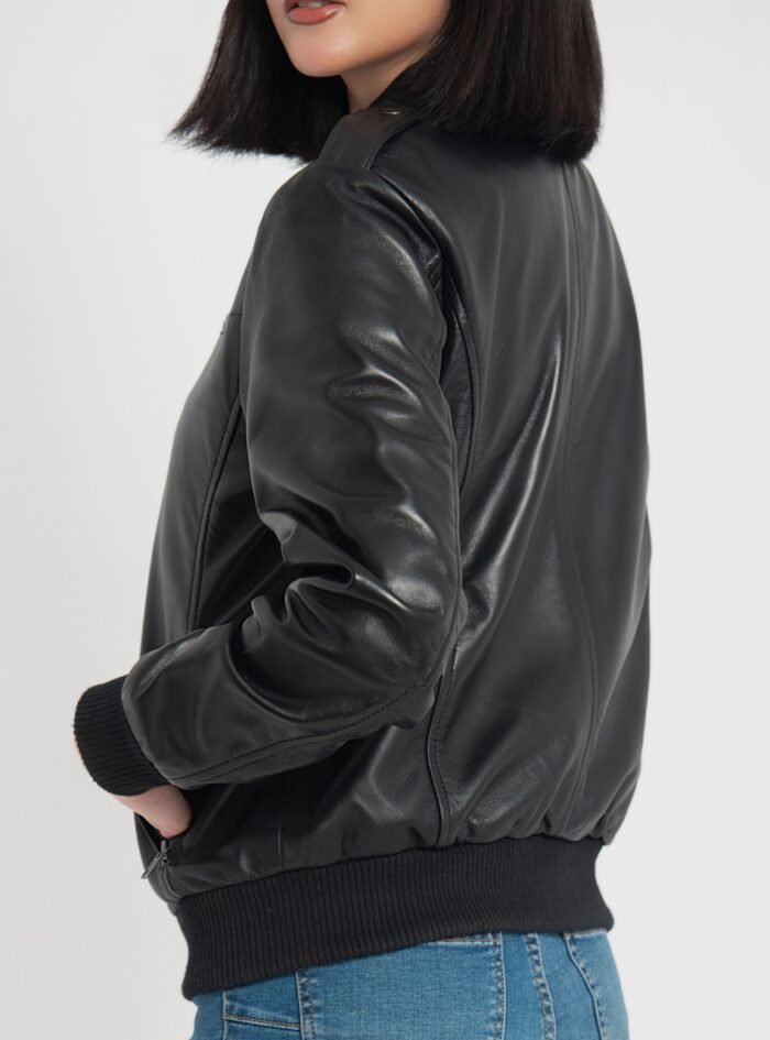 Breeze Black Leather Bomber Jacket (9) Breeze Black Leather Bomber Jacket (9)