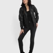 Chloe Black Leather Bomber Jacket (3)