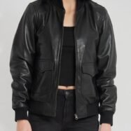 Chloe Black Leather Bomber Jacket (4)