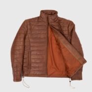 Haydos Cognac Brown Leather Puffer Jacket (2)