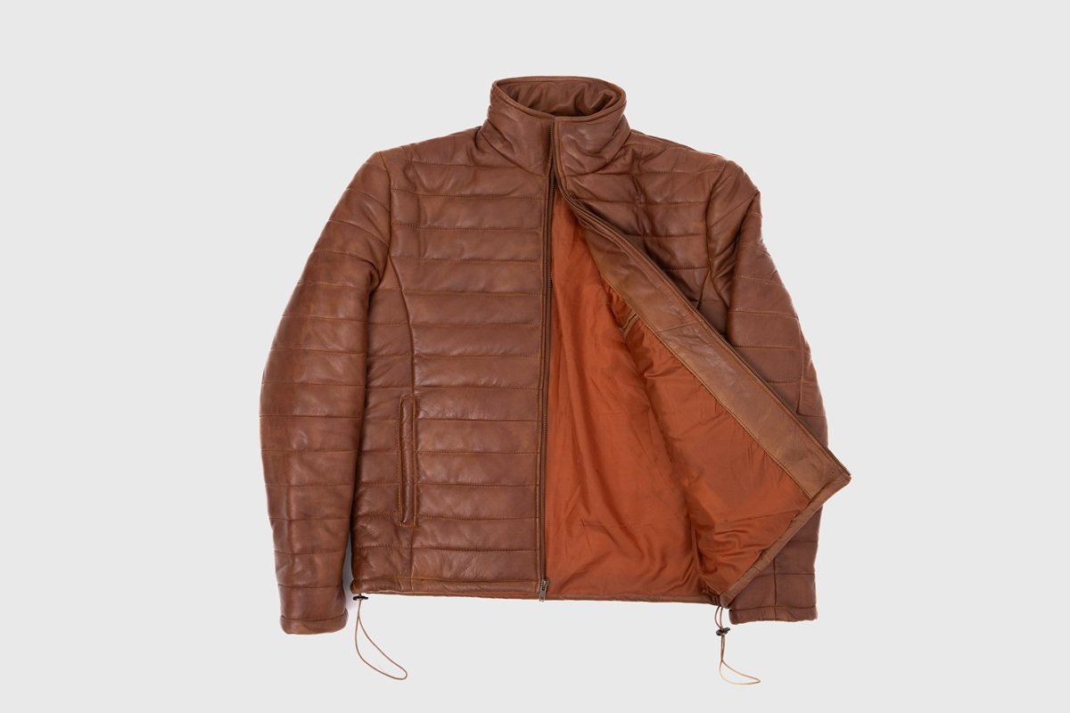 Haydos Cognac Brown Leather Puffer Jacket (2) Haydos Cognac Brown Leather Puffer Jacket (2)