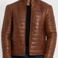 Haydos Cognac Brown Leather Puffer Jacket (3)