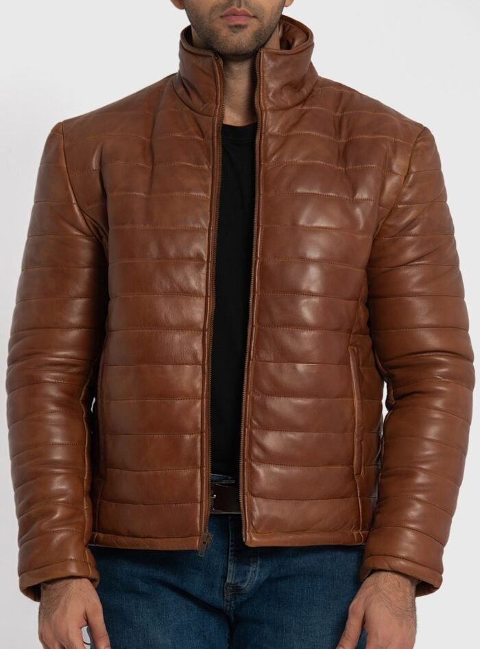 Haydos Cognac Brown Leather Puffer Jacket (3) Haydos Cognac Brown Leather Puffer Jacket (3)