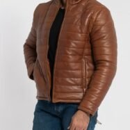 Haydos Cognac Brown Leather Puffer Jacket (4)