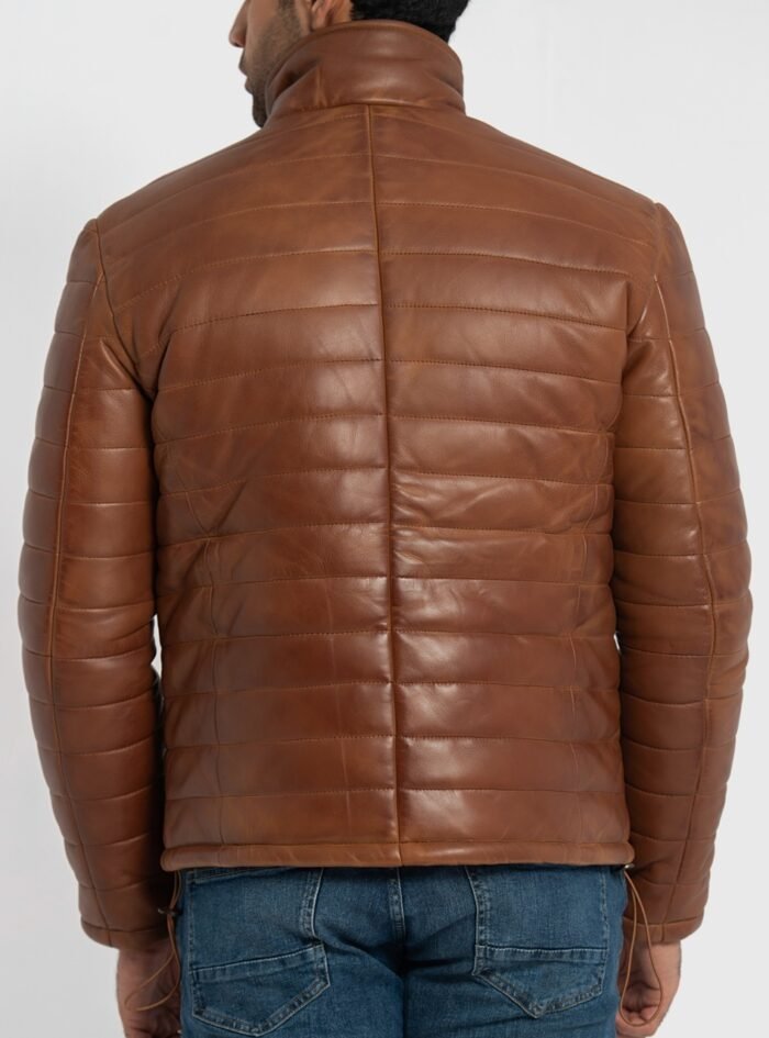 Haydos Cognac Brown Leather Puffer Jacket (5) Haydos Cognac Brown Leather Puffer Jacket (5)