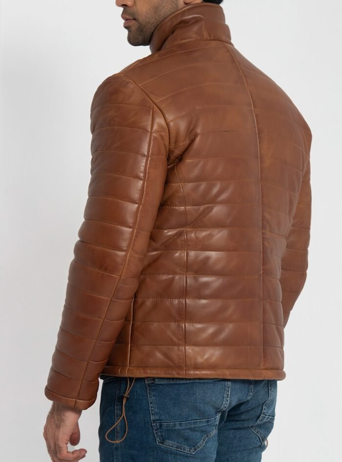 Haydos Cognac Brown Leather Puffer Jacket (6) Haydos Cognac Brown Leather Puffer Jacket (6)