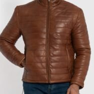 Haydos Cognac Brown Leather Puffer Jacket (7)