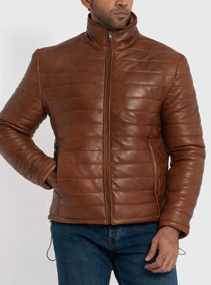 Haydos Cognac Brown Leather Puffer Jacket (7) Haydos Cognac Brown Leather Puffer Jacket (7)