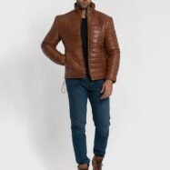 Haydos Cognac Brown Leather Puffer Jacket (8)