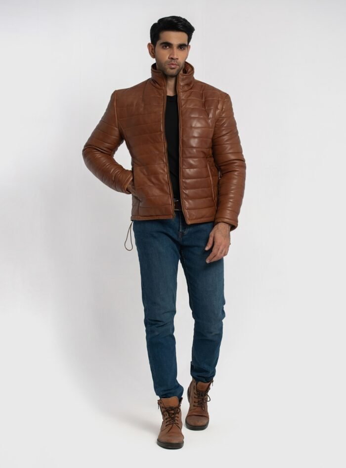 Haydos Cognac Brown Leather Puffer Jacket (8) Haydos Cognac Brown Leather Puffer Jacket (8)