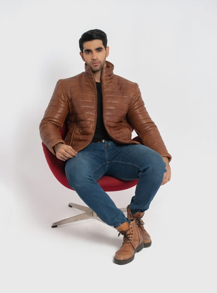 Haydos Cognac Brown Leather Puffer Jacket (9) Haydos Cognac Brown Leather Puffer Jacket (9)