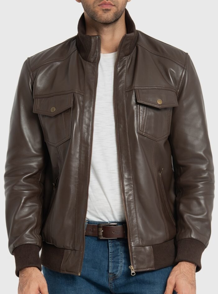 Ranger Dark Brown Leather Bomber Jacket (3) Ranger Dark Brown Leather Bomber Jacket (3)