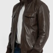 Ranger Dark Brown Leather Bomber Jacket (4)