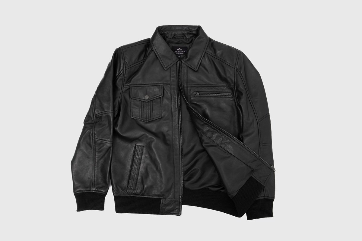 Sherwin Black Leather Bomber Jacket (2) Sherwin Black Leather Bomber Jacket (2)