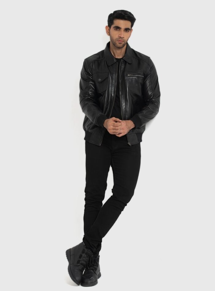 Sherwin Black Leather Bomber Jacket (3) Sherwin Black Leather Bomber Jacket (3)