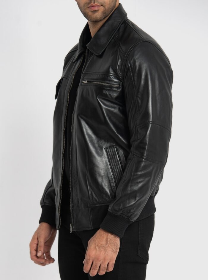 Sherwin Black Leather Bomber Jacket (5) Sherwin Black Leather Bomber Jacket (5)