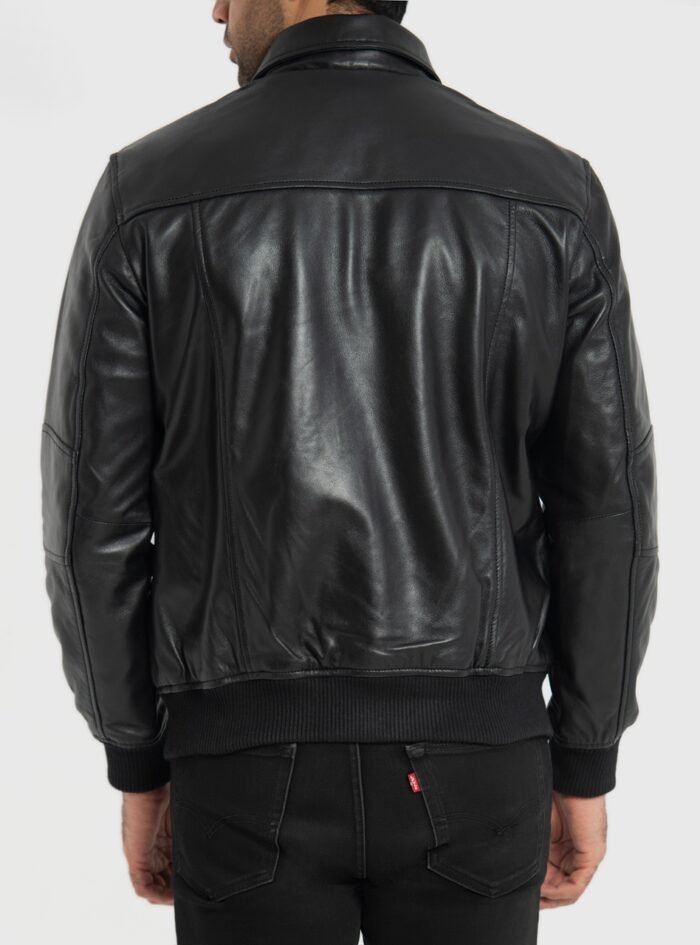 Sherwin Black Leather Bomber Jacket (6) Sherwin Black Leather Bomber Jacket (6)