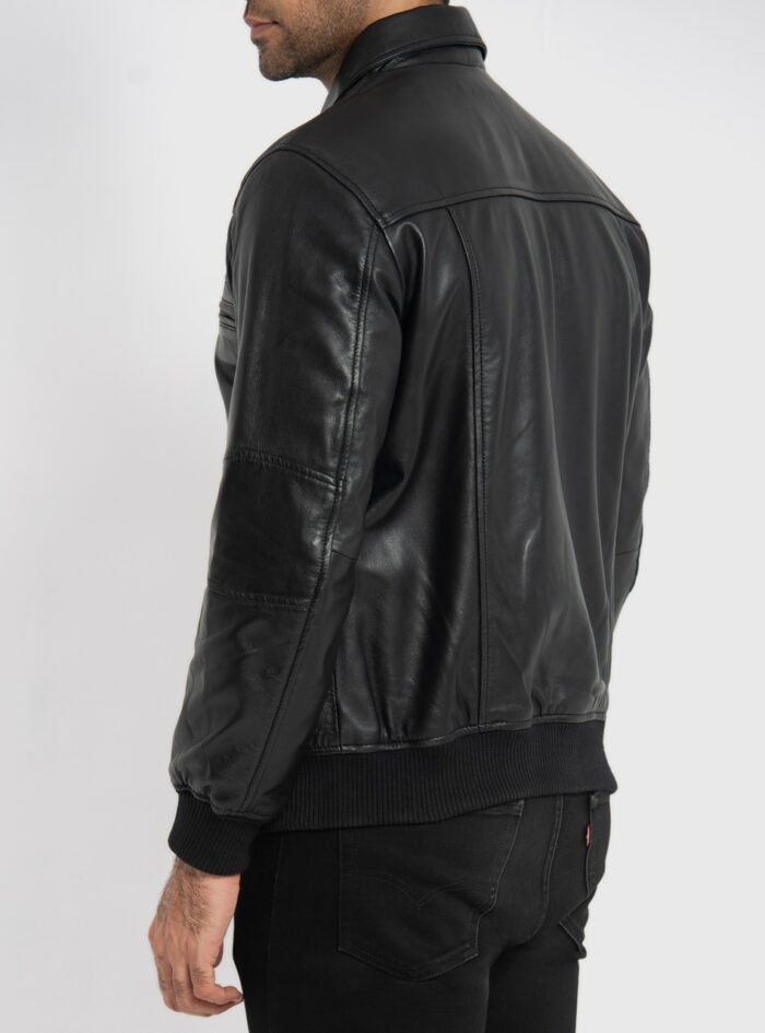 Sherwin Black Leather Bomber Jacket (7) Sherwin Black Leather Bomber Jacket (7)