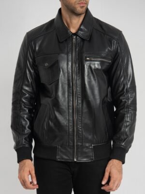 Sherwin Black Leather Bomber Jacket