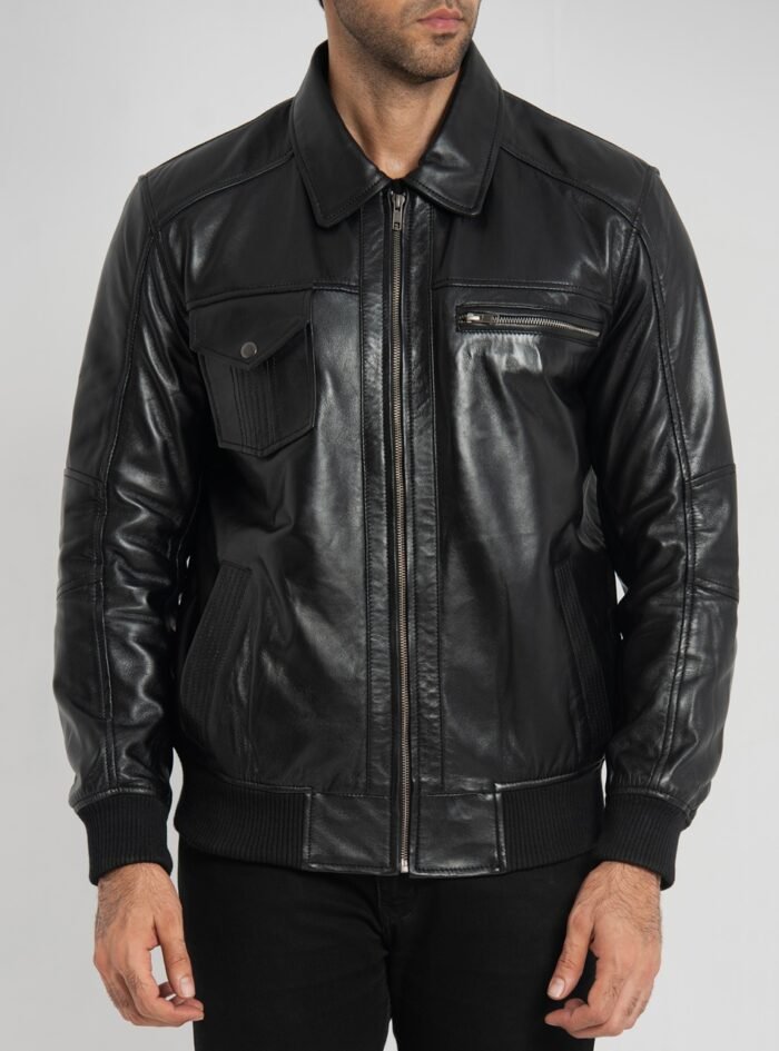 Sherwin Black Leather Bomber Jacket (8) Sherwin Black Leather Bomber Jacket (8)